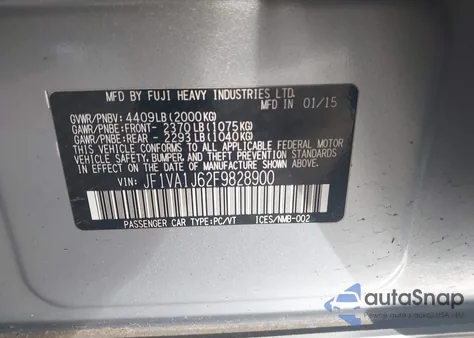 2015 Subaru Wrx Limited from USA, damaged, VIN JF1VA1J62F9828900